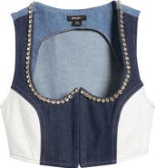 NASTY GAL Embellished Trim Colorblock Denim Crop Top