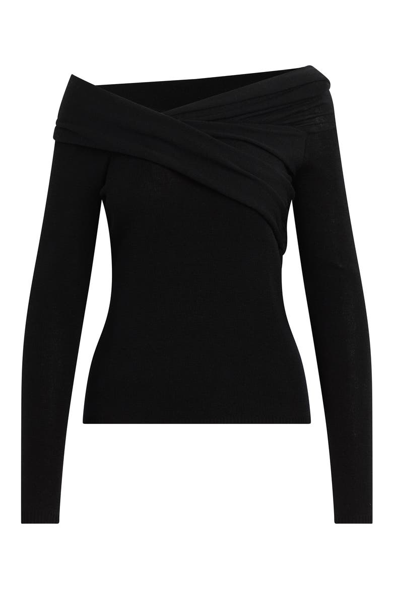 Charmed One-Shoulder Merino Wool Top, Alternate, color, BLACK
