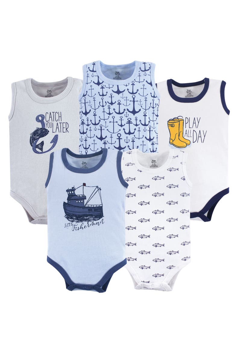 5Pk Sleeveless Bodysuits, Main, color, Fisherman