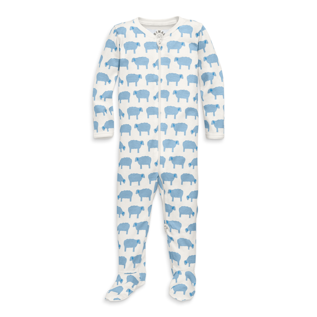 Primary Baby Organic Animal Friends Zip Footie In Stream Baby Sheep