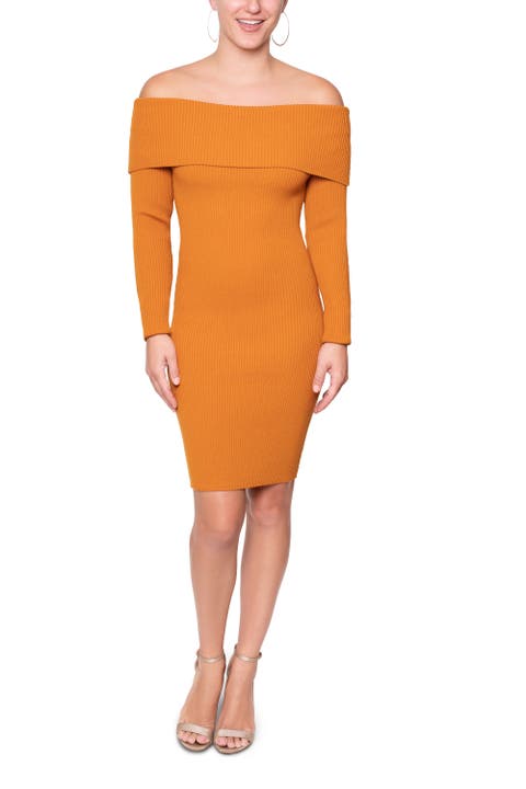 Prim Off the Shoulder Mini Sweater Dress