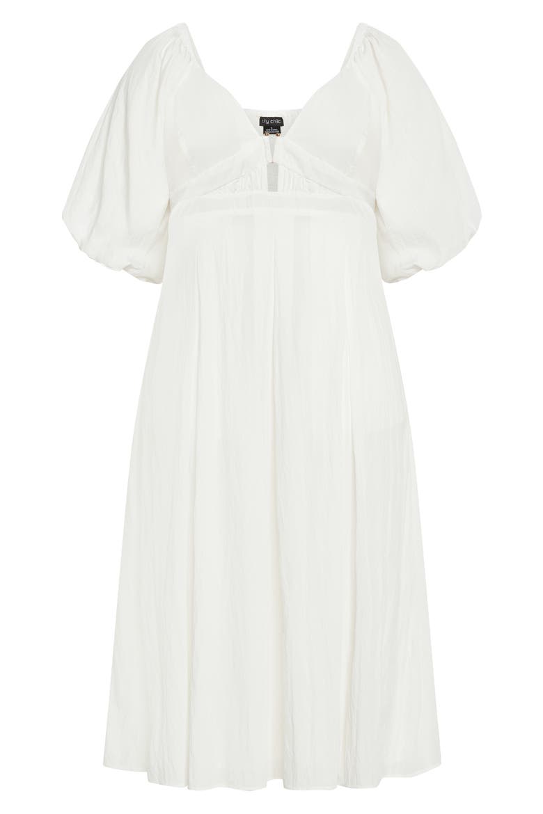 Shae Keyhole Detail Balloon Sleeve Midi Dress(Plus), Alternate, color, IVORY