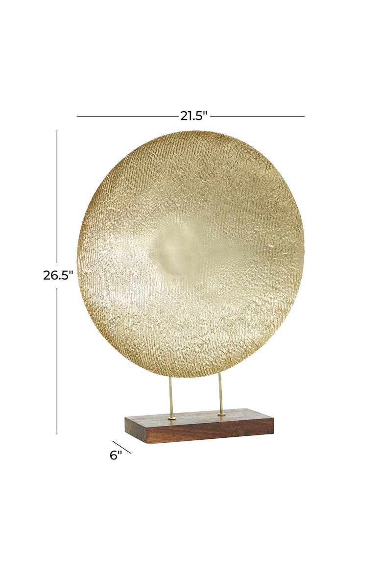 Gold Metal Plate Geometric Sculpture with Wood Stand, Alternate, color, GOLD