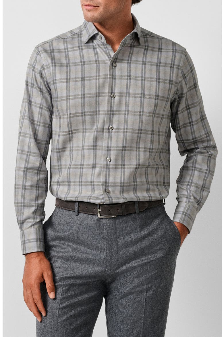 Melange Check Pima Cotton Sport Shirt, Main, color, HEATHER GREY