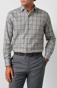 David Donahue Melange Check Pima Cotton Sport Shirt