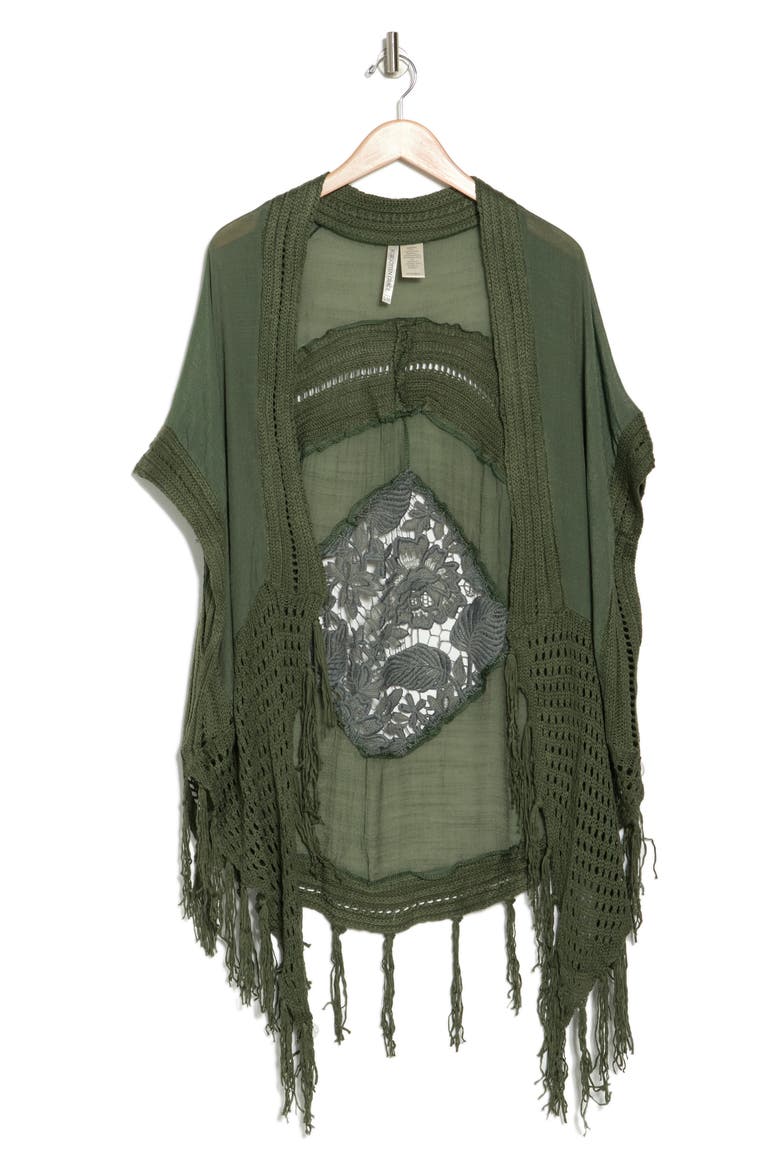 Tassel Trim Ruana, Alternate, color, OLIVE