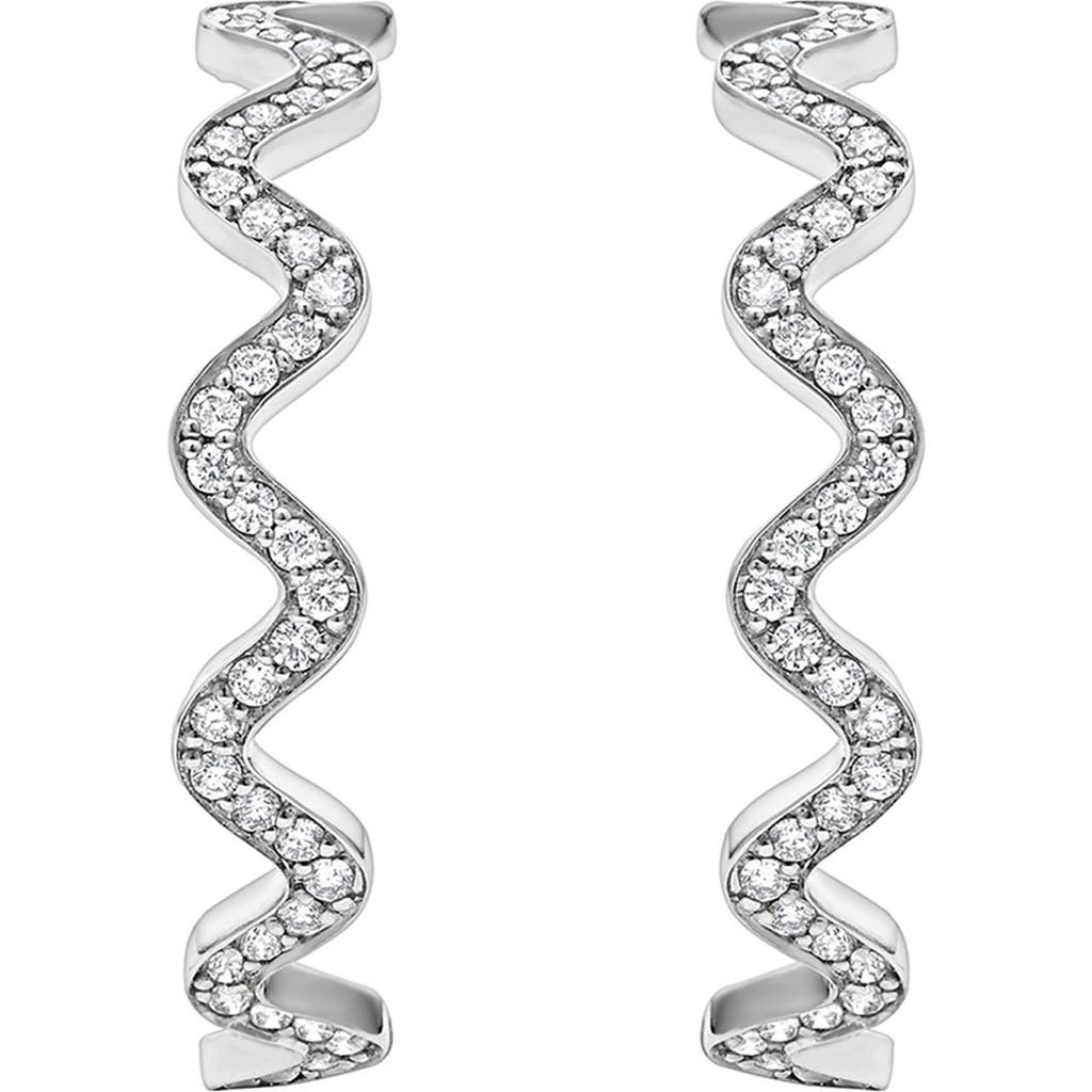 Lagos Sterling Silver Caviar Spark Diamond Wavy Medium Hoop Earrings In Silver