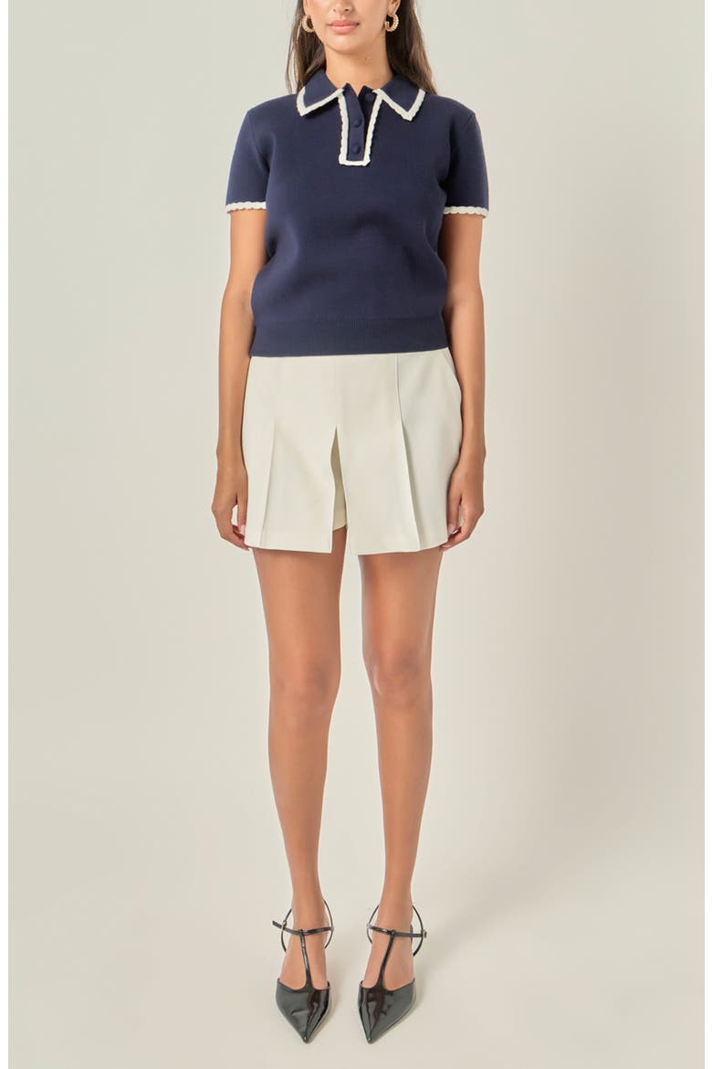 Scalloped Trim Sweater Polo, Alternate, color, NAVY/ WHITE