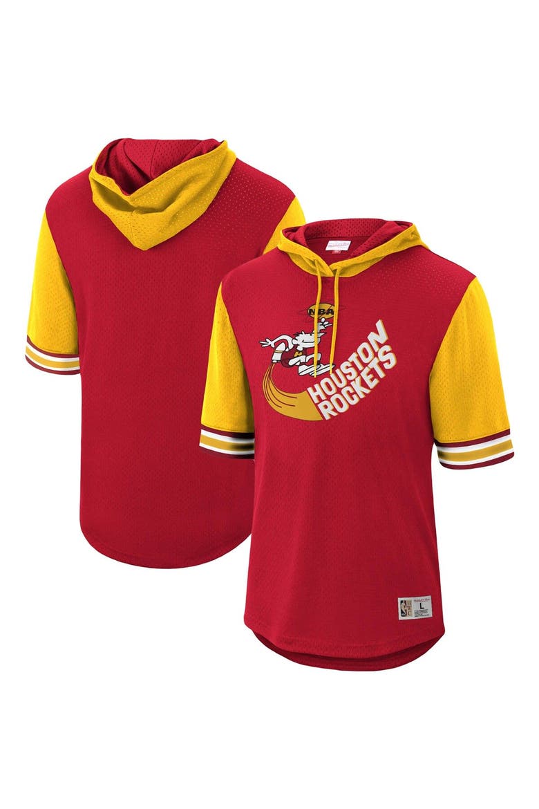 Men's Mitchell & Ness Red Houston Rockets Hardwood Classics Buzzer Beater Mesh Pullover Hoodie, Main, color, Red