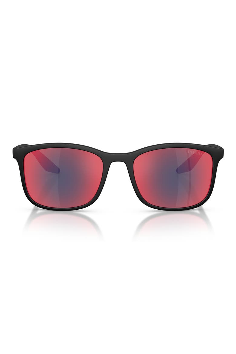 56mm Pillow Sunglasses, Main, color, MATTE BLACK/ GREY BLUE/ RED