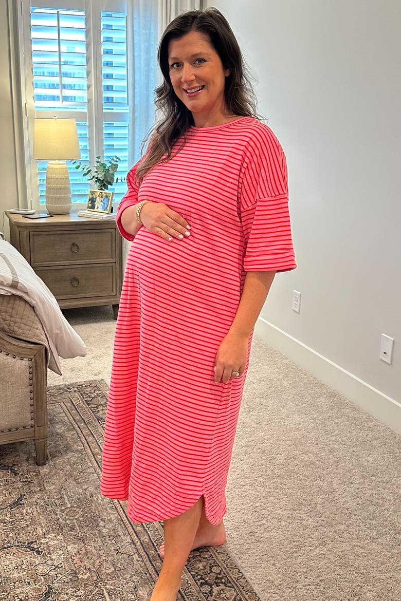 Striped Terry Maxi Dress, Alternate, color, Fuschia