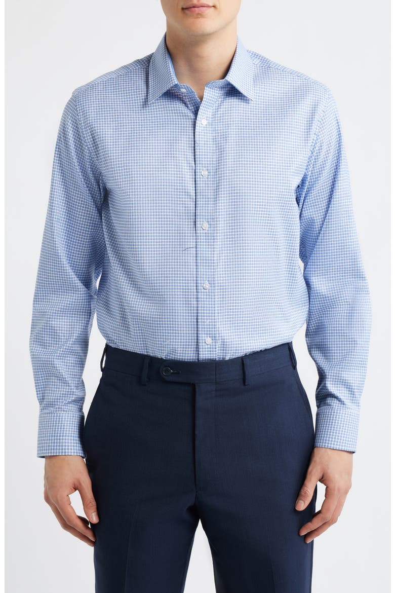 Trim Fit Check Cotton Dress Shirt, Main, color, BLUE