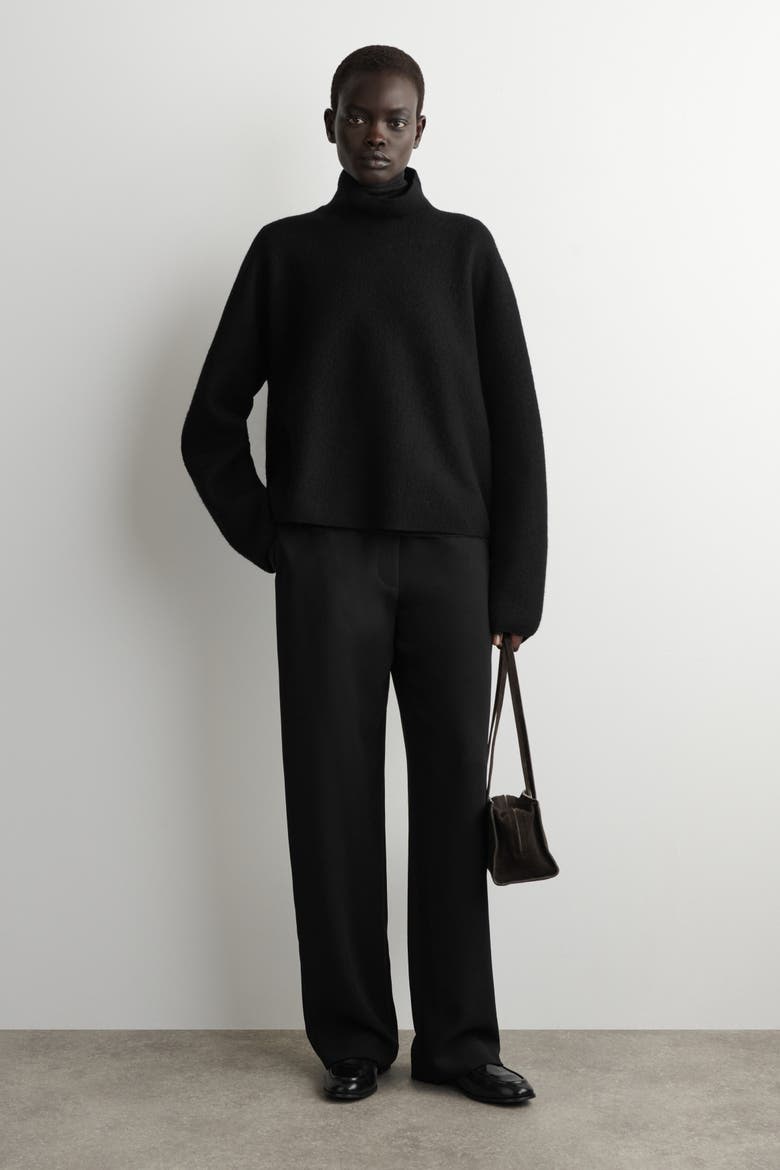 Tailored Regular-Fit Straight-Leg Pants, Main, color, BLACK