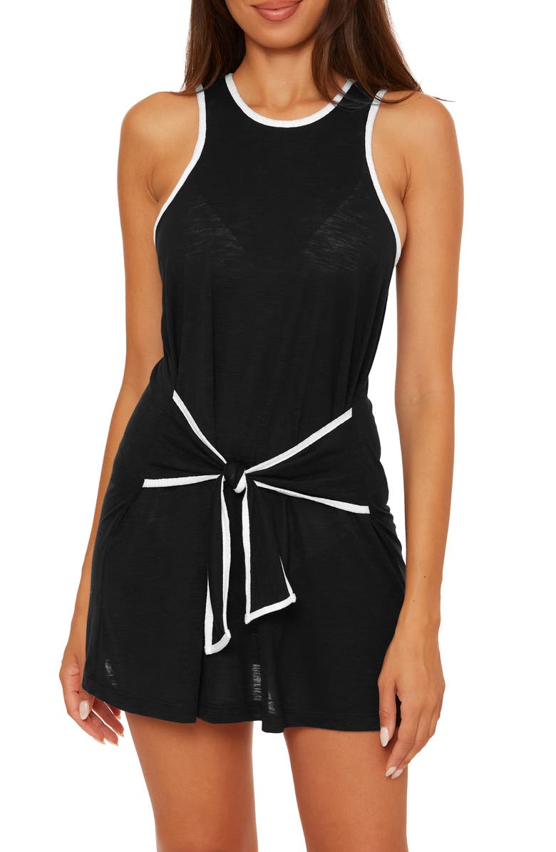 Becca Breezy Basics Tie Waist Cover-Up Dress, Main, color, Black/ White