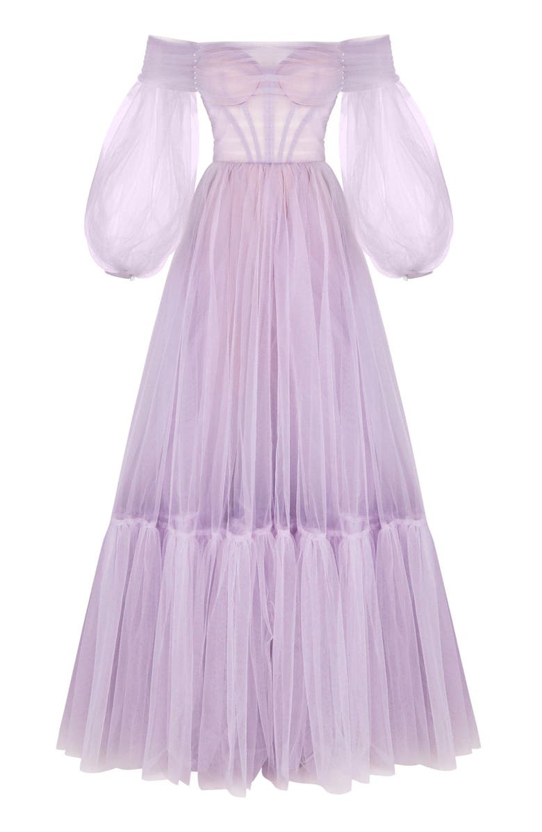 Milla Sheer Sleeves Maxi Tulle Dress, Main, color, Lavender
