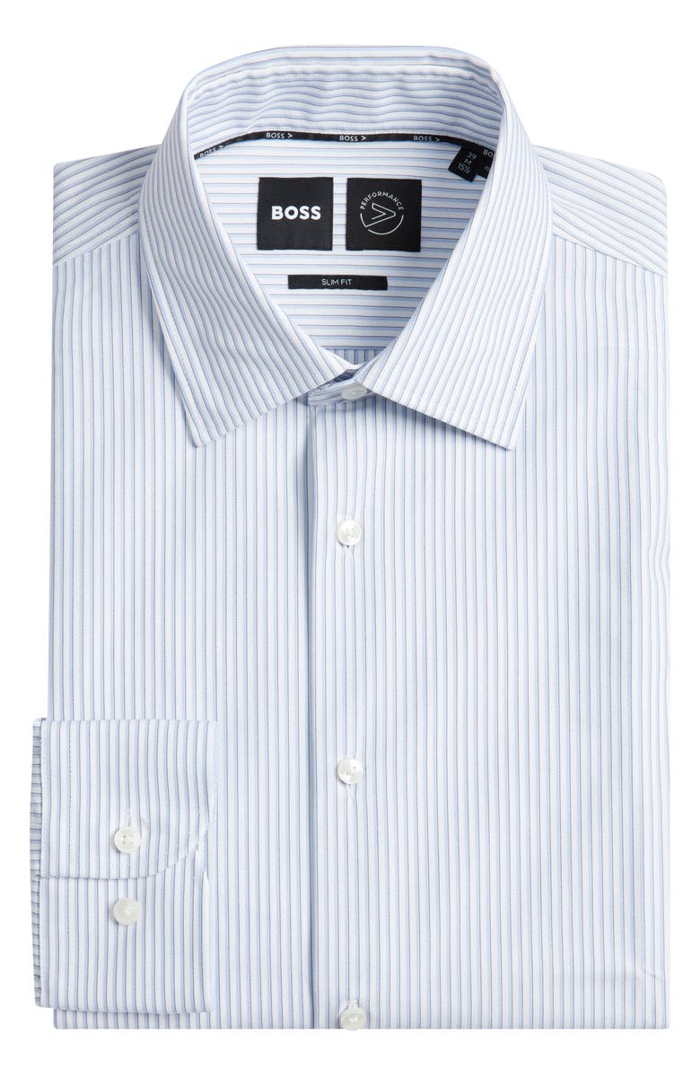 BOSS Hank Kent Slim Fit Performance Twill Dress Shirt, Alternate, color, Light/ Pastel Blue