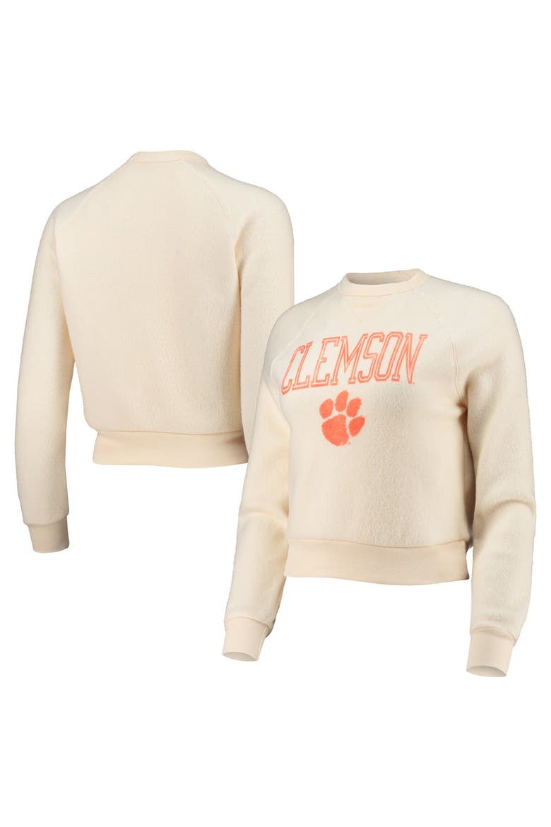 Women's Alternative Apparel Cream Clemson Tigers Eco-Teddy Baby Champ Tri-Blend Sweatshirt, Main, color, Cream