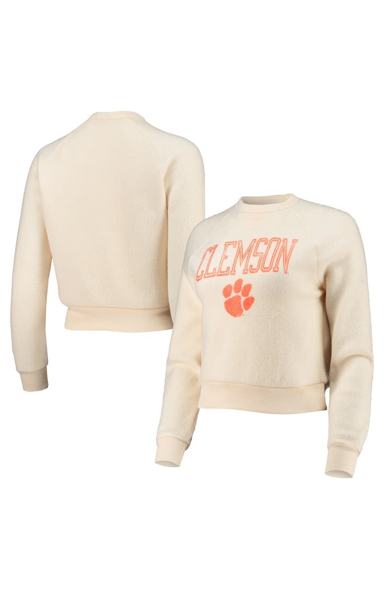 ALTERNATIVE APPAREL Women's Alternative Apparel Cream Clemson Tigers Eco-Teddy Baby Champ Tri-Blend Sweatshirt, Main, color, Cream