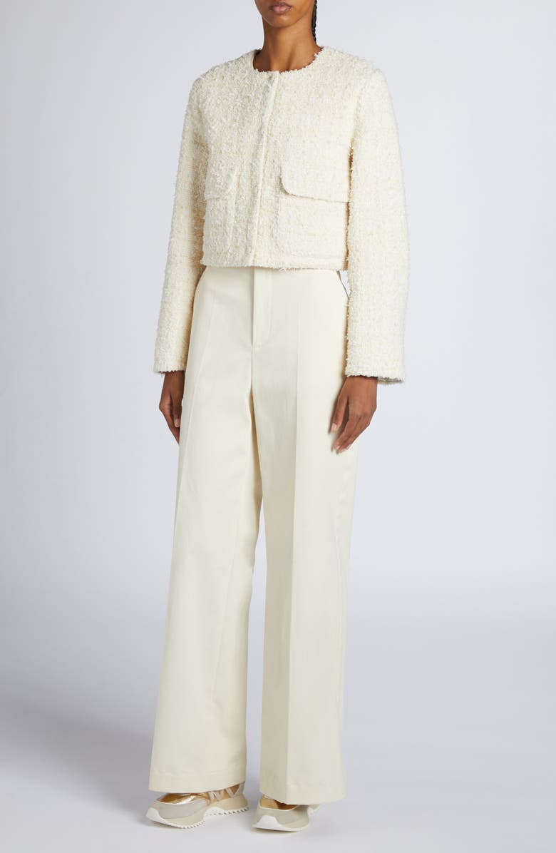 Moncler Dauphin Mixed Media Crop Jacket, Alternate, color, Panna