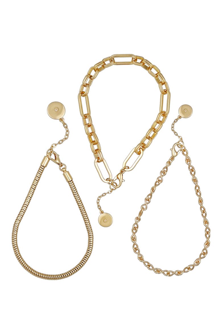 Set of 3 Chain Bracelets, Alternate, color, GOLD TONE