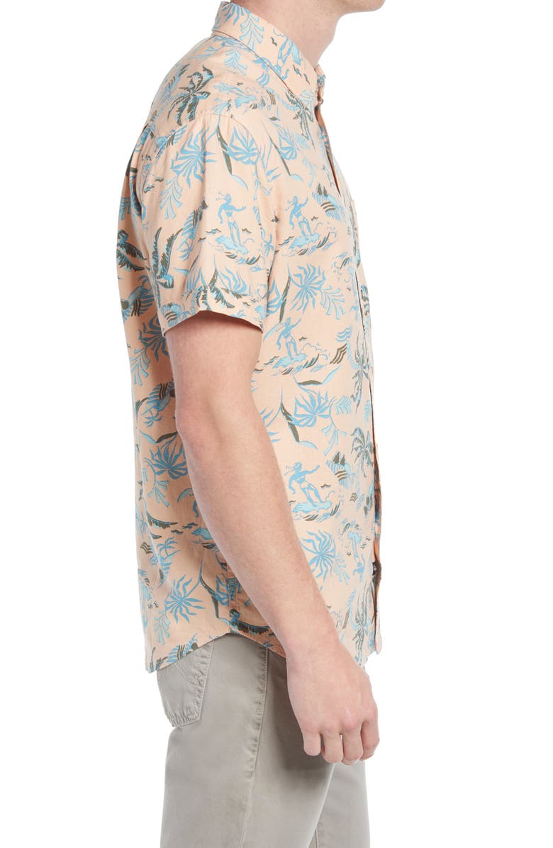 Rails Carson Stripe Short Sleeve Linen Blend Button-Up Shirt, Alternate, color, Pink Surf