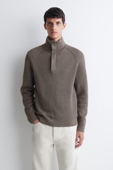 Ribbed Wool Half-Zip Sweater