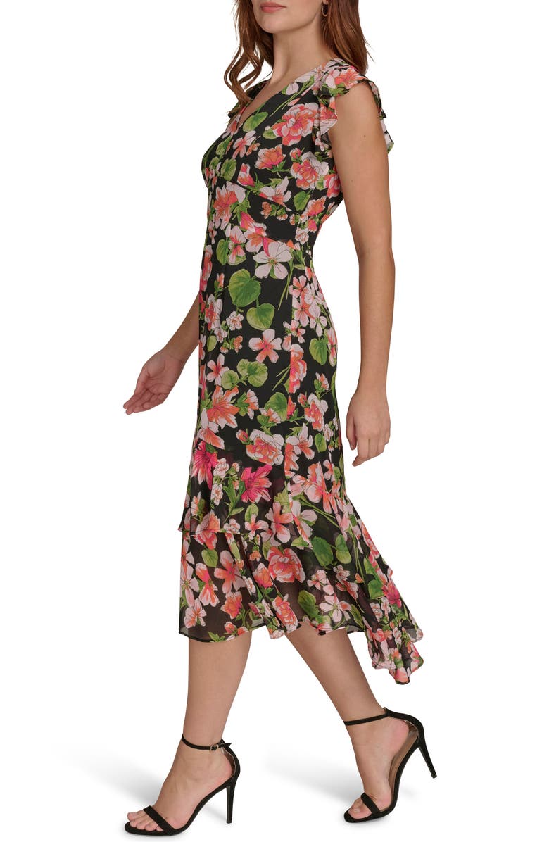 Tommy Hilfiger Flutter Sleeve Floral Chiffon Midi Dress, Alternate, color,