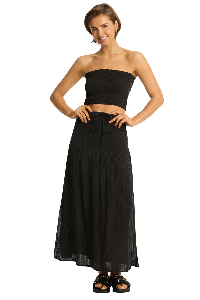 Sunset Strapless Cotton Gauze Cover-Up Top, Alternate, color, BLACK