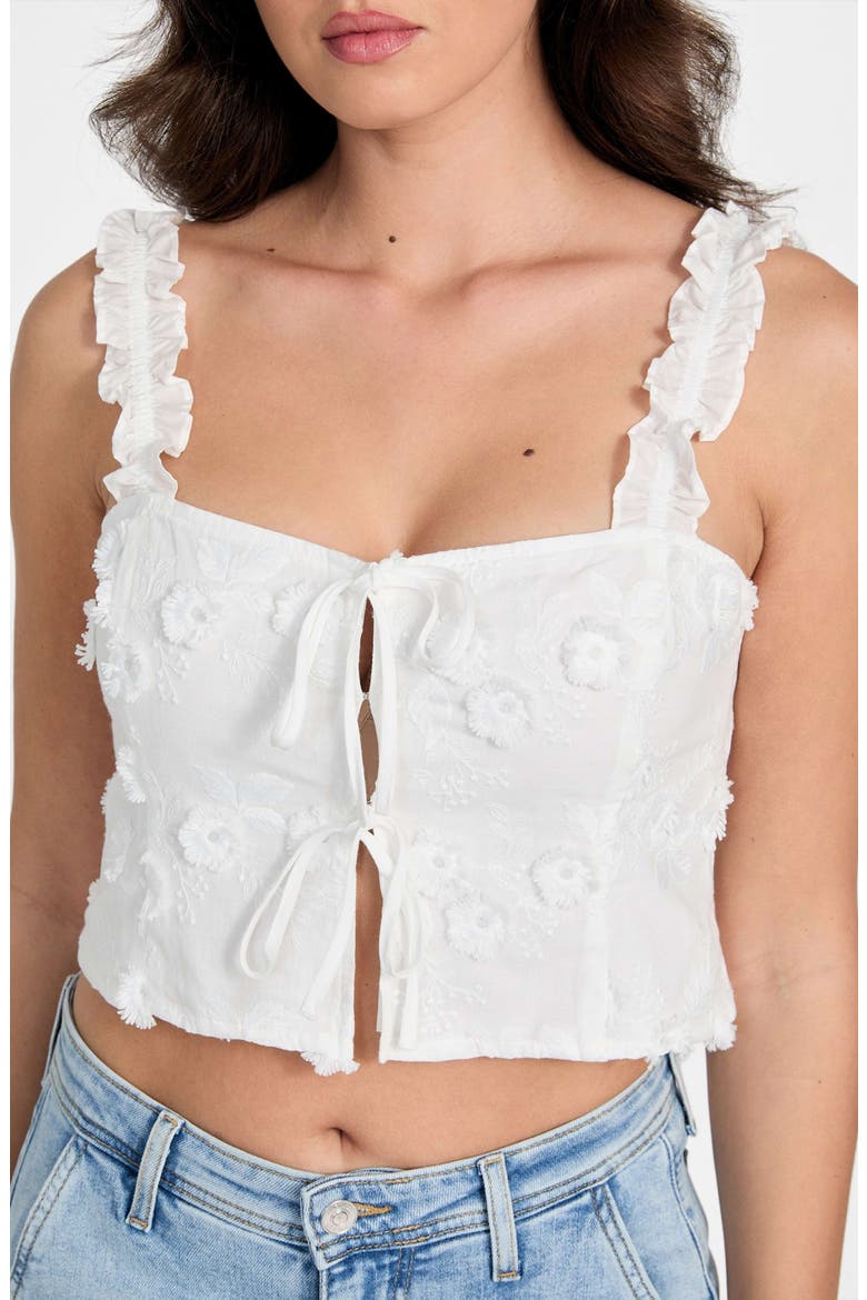 Zurey Floral Embroidered Tie Front Crop Top, Alternate, color, WHITE