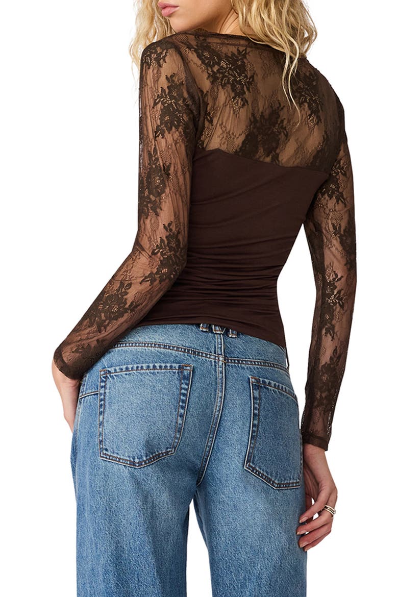 Reese Lace & Ruched Knit Top, Alternate, color, DARK ESPRESSO