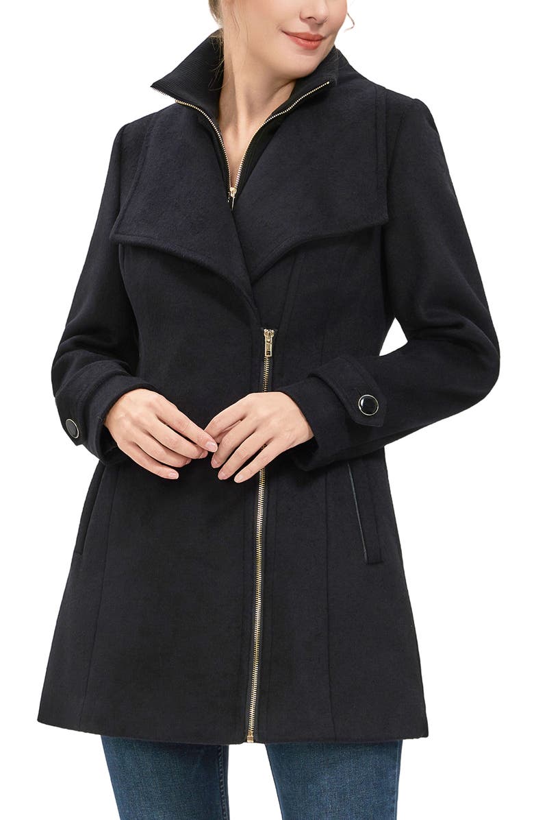 Kimi 
Kai Women
s Kinsley Wool Blend Zip Front Walking Coat, Alternate, color, Black