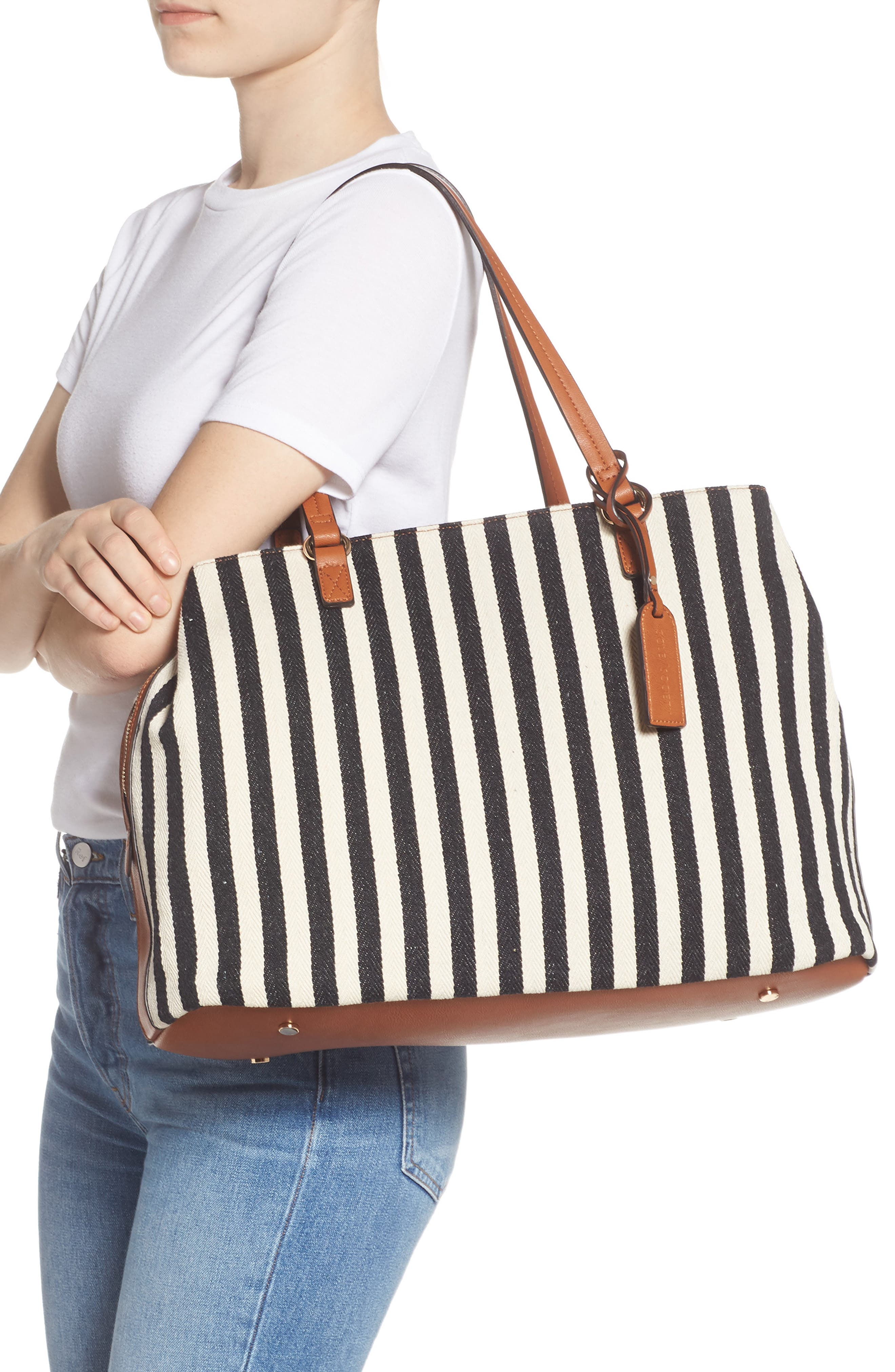 Sole Society 'Oversize Millie' Stripe Print Tote, Alternate, color, 