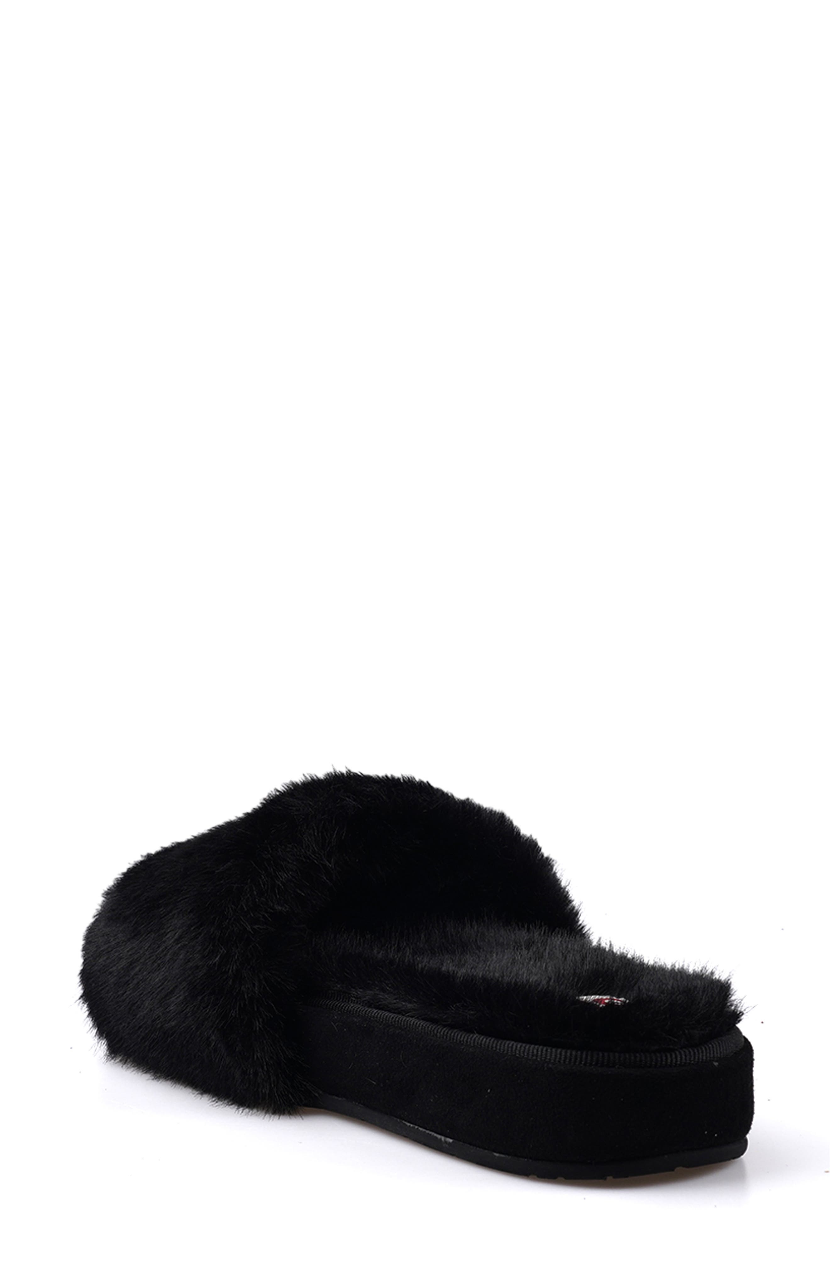 National Comfort Macklin Faux Fur Slipper, Alternate, color, Black