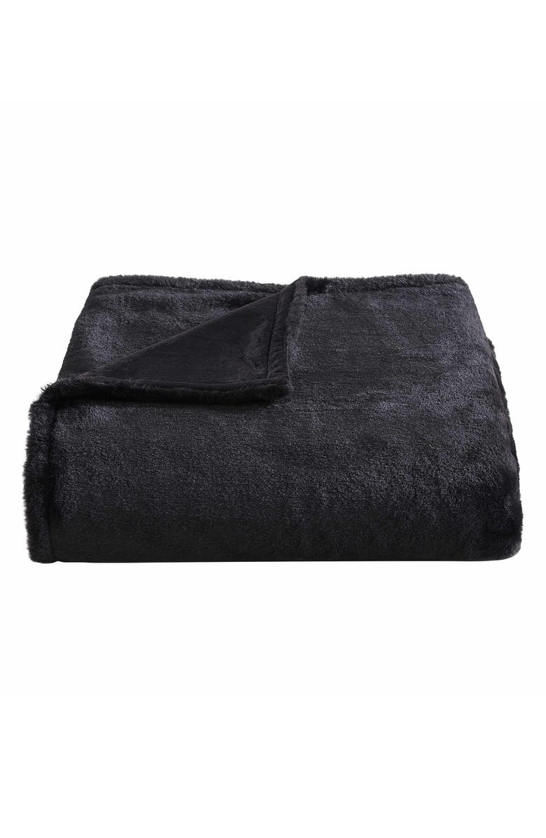 CITY SCENE Faux Fur Throw Blanket, Main, color, Black