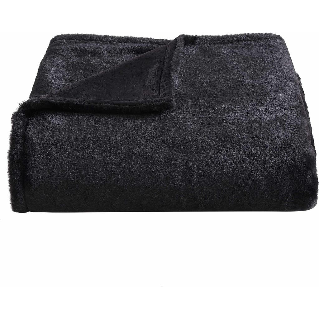 City Scene Fur Like Solid Fur Like Reversible Throw Blanket In Black