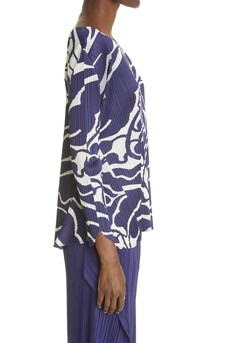 Dreaming Leaves Pleated Top, Alternate, color, BLUE HERBS