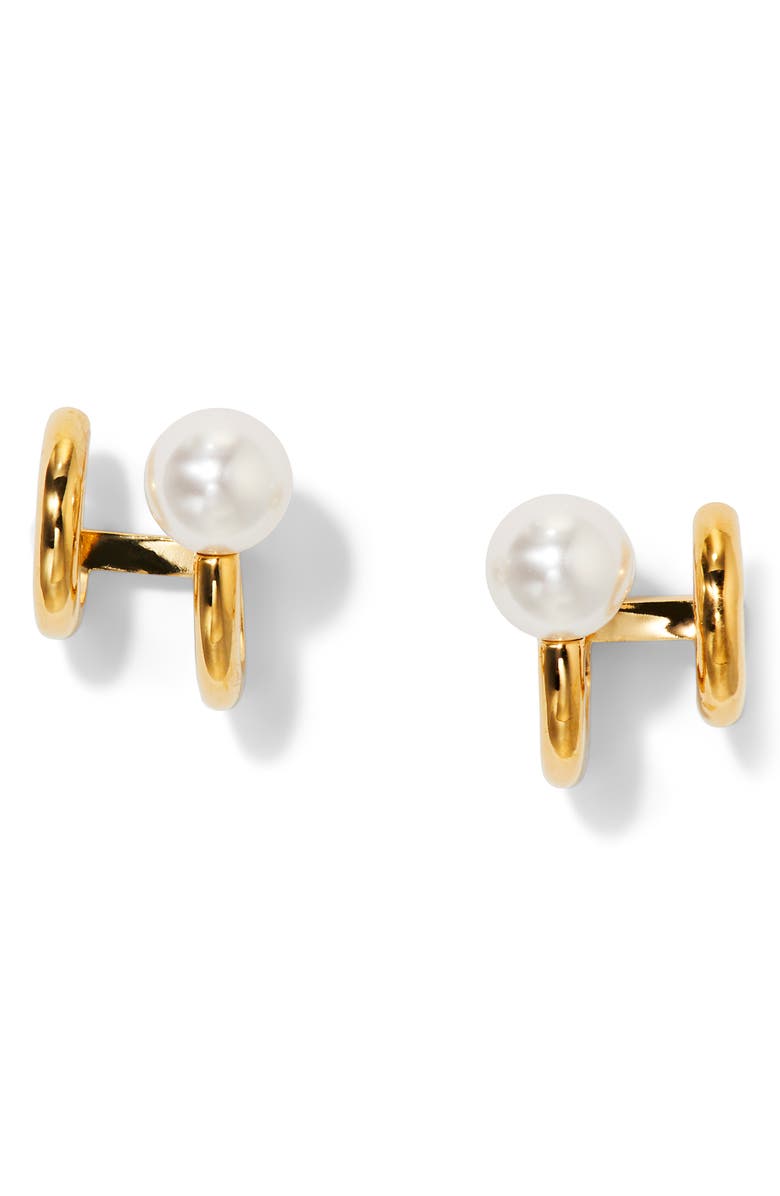 Nadri Farrah Imitation Pearl Double Hoop Earrings, Main, color,
