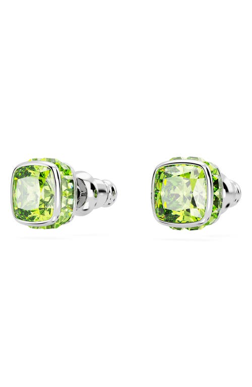 Swarovski Birthstone Pierced Earrings Studs Aug Rhodium Shiny Green In Green