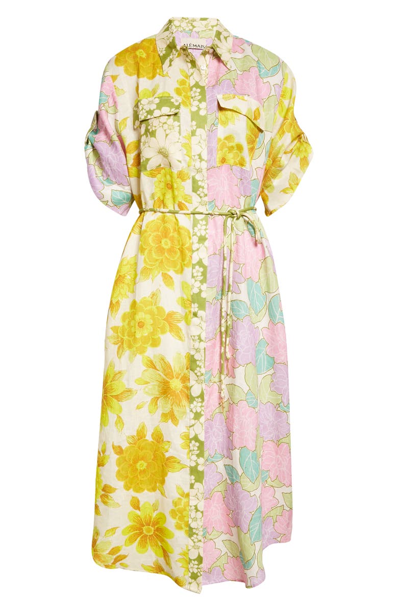 ALEMAIS Elora Floral Patchwork Linen Shirtdress, Alternate, color, 