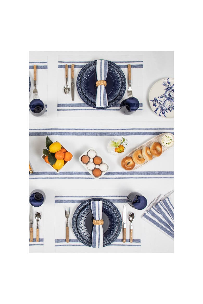 Linen Placemats Set of 4, 14 x 19" - French Stripe, Alternate, color, Navy and White