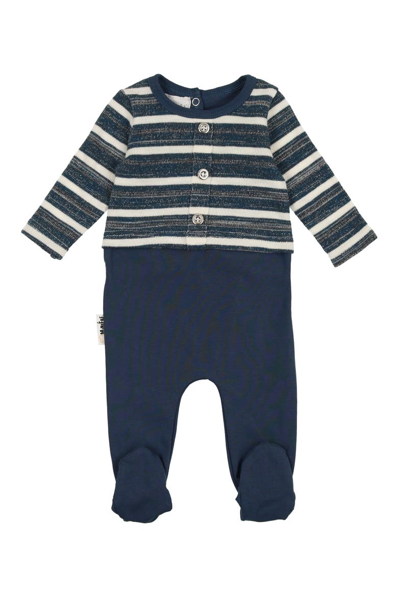 Stripe Sweater Footie, Main, color, WHITE/ BLUE