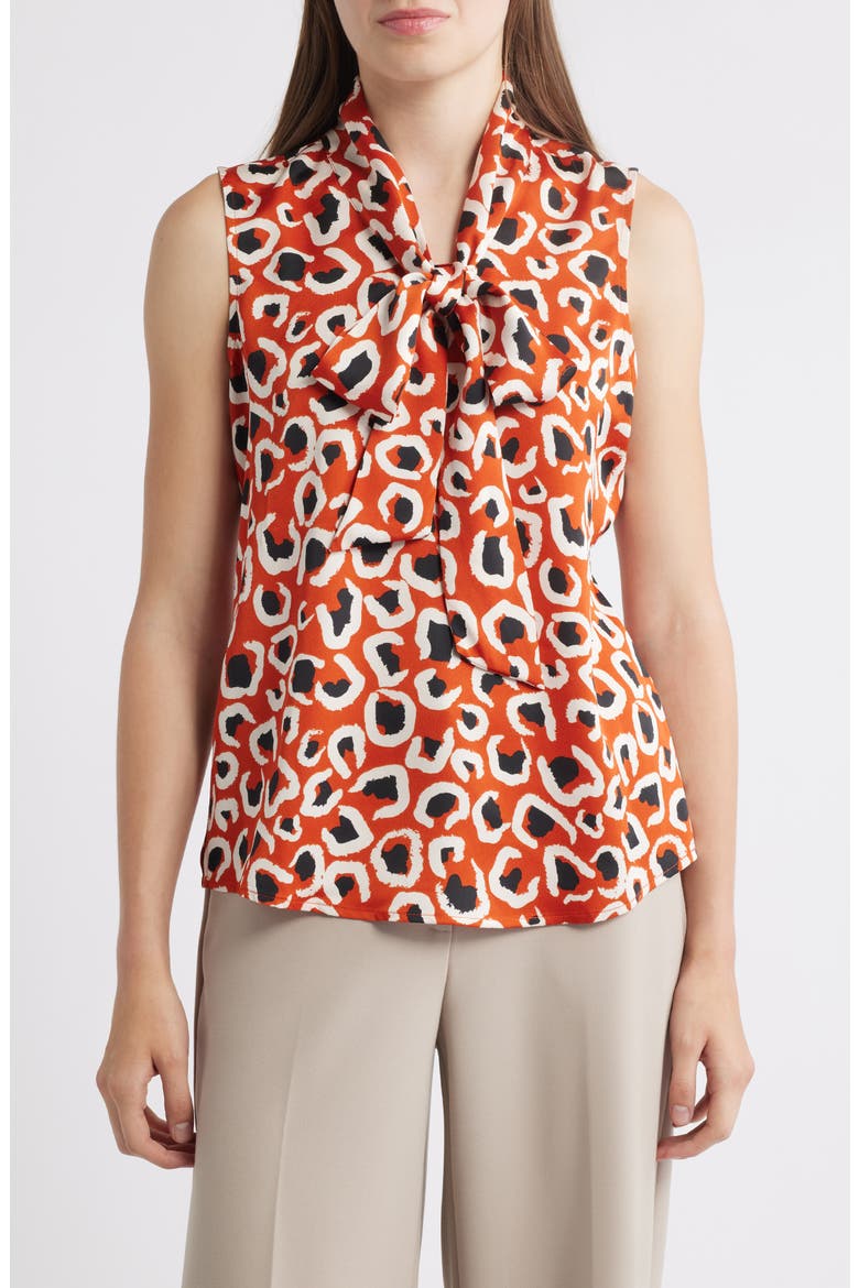 Bow Neck Sleeveless Satin Top, Main, color, PERSIMMON LEOPARD