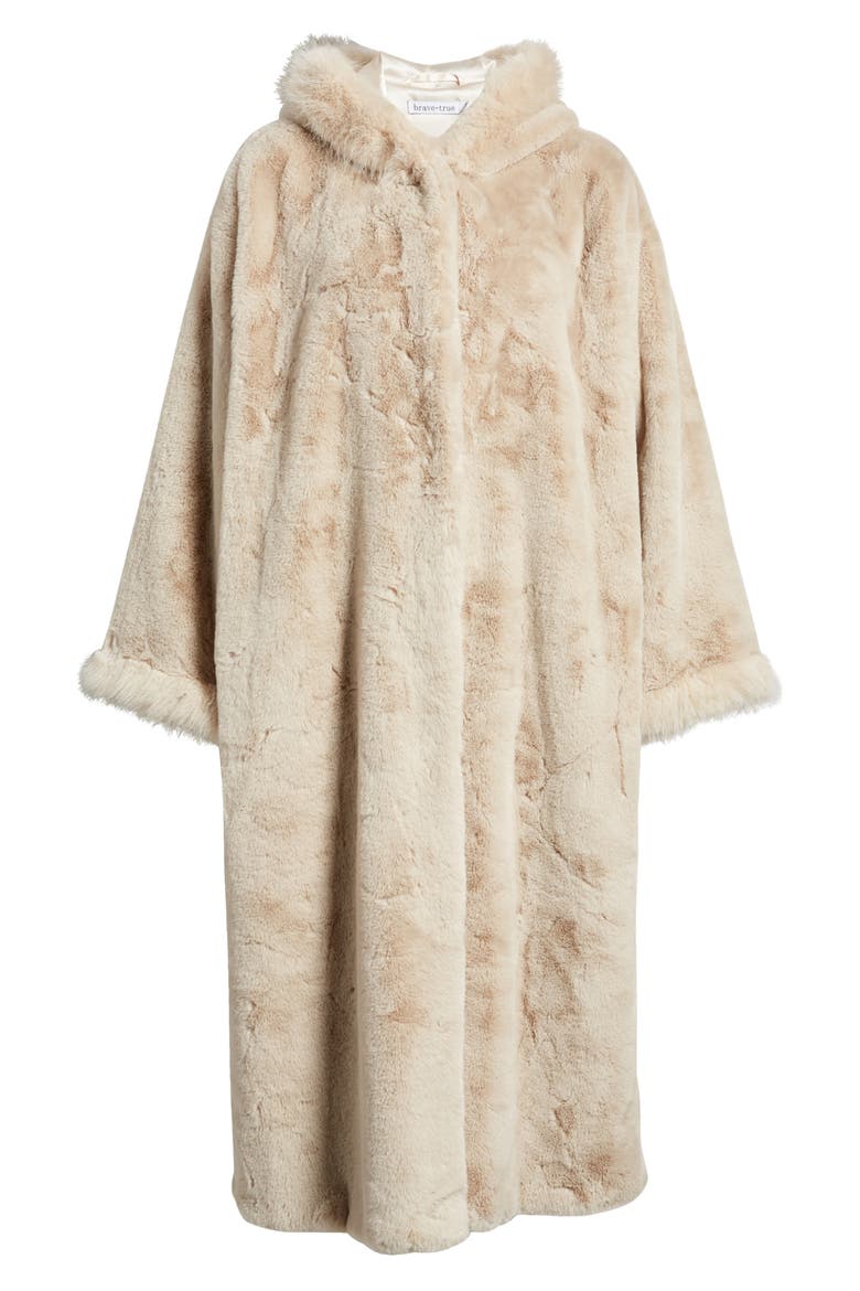 Hooded Faux Fur Coat, Alternate, color, VANILLA