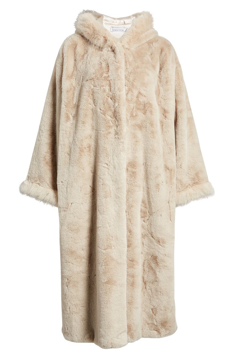 Brave+True Hooded Faux Fur Coat, Alternate, color, 