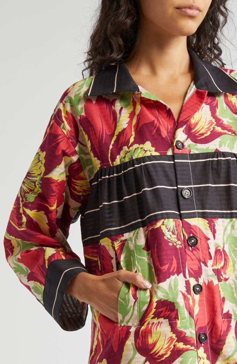 Bode Hibiscus Stripe Cotton Mini Shirtdress, Alternate, color, 