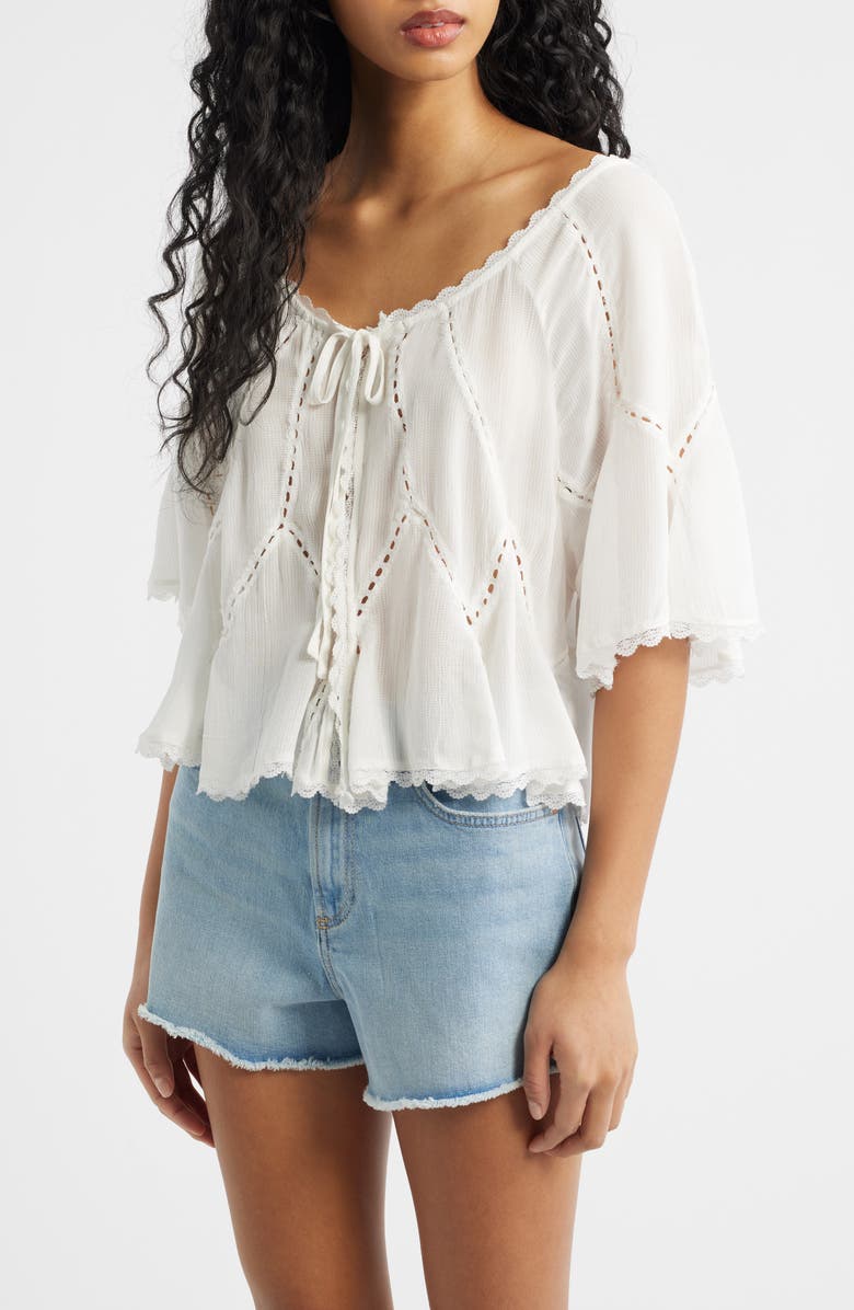 Free People Michelle Lace Trim Top, Main, color, Clean Ivory