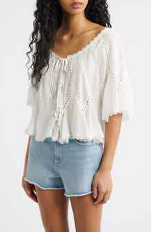 Free People Michelle Lace Trim Top