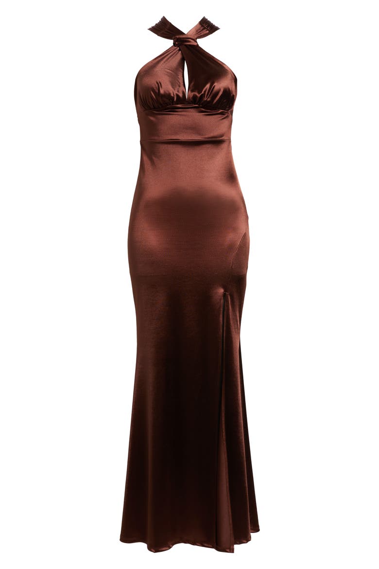 Royale Satin Halter Gown, Alternate, color, CHOCOLATE