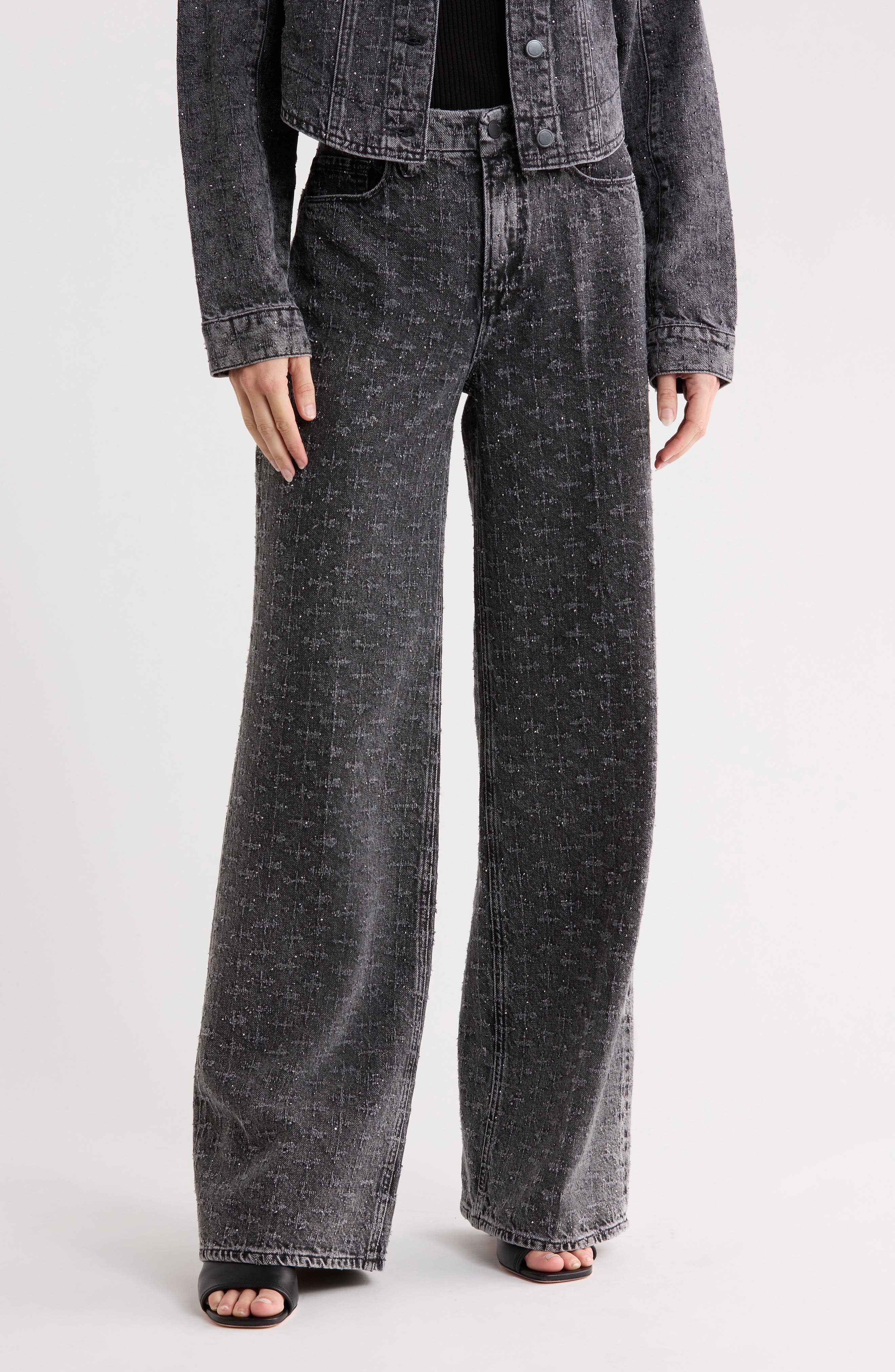 Good American Good Skate Crystal Wide Leg Jeans In Black415