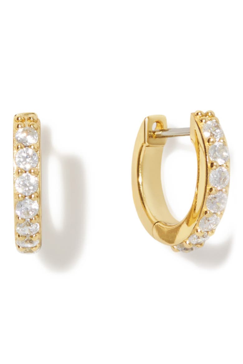 Suzanne Medium Cubic Zirconia Huggie Hoop Earrings, Main, color, GOLD CLEAR
